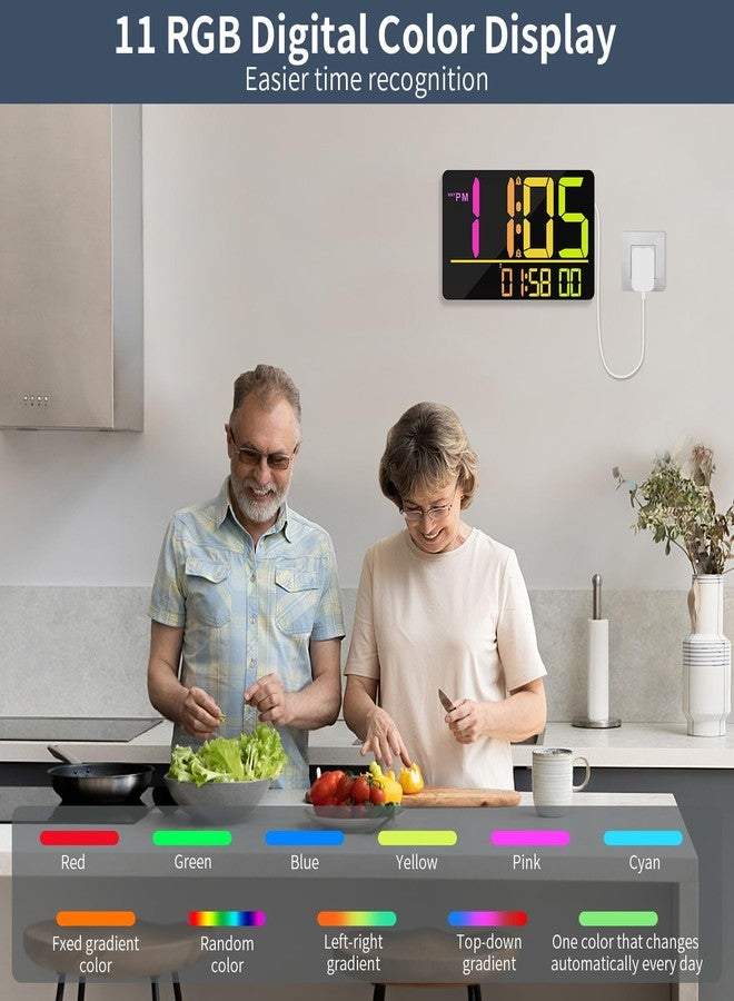 PERSUPER 13" Large Digital Wall Clock with Remote, RGB Color Changing, 25 Ringtones, 0-100% Auto/Custom Brightness, Temperature, Calendar, 12/24H, DST, Timer, for Living Room/Bedroom/Office/Elderly - Image 2